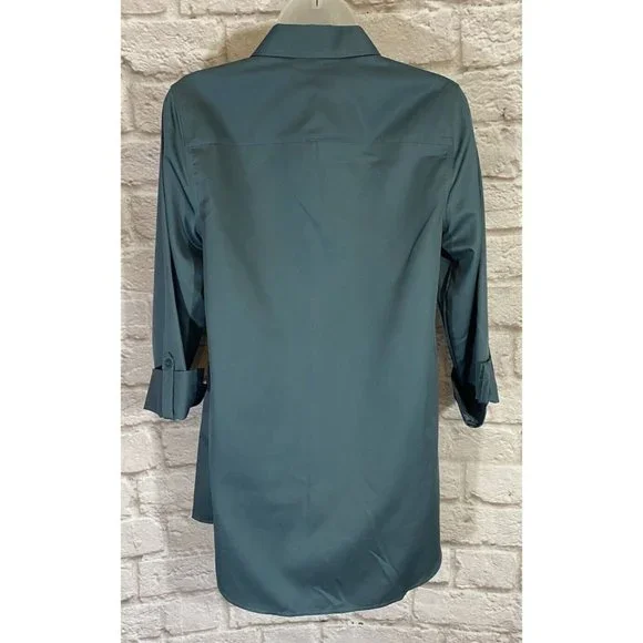 NEW CHICOS Wrinkle Resistant Tunic Top Locklyn Shirt 0 (S) Blue Roll Tab 9537 - Picture 2 of 9